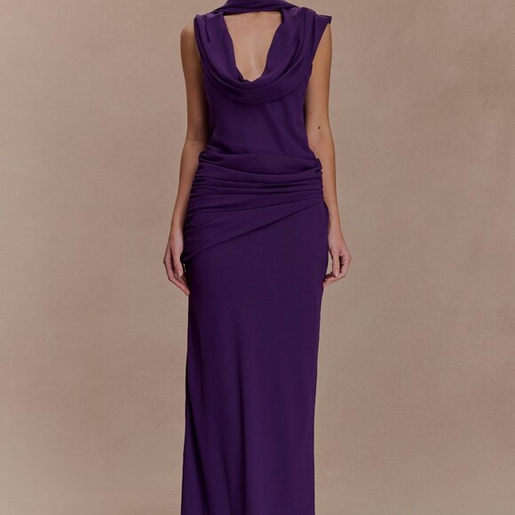 Meshki GIULIA Chiffon Draped Maxi Dress - Purple - Picture 1 of 5